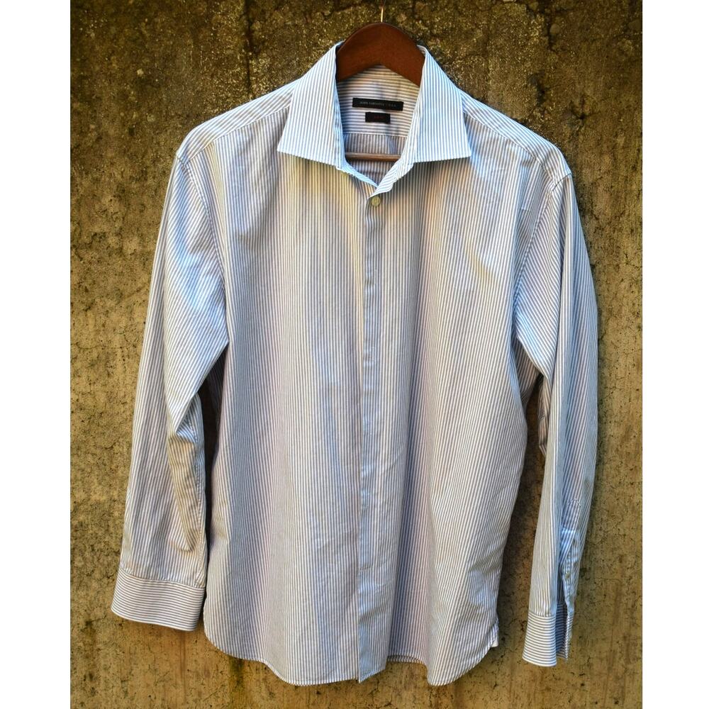 John Varvatos USA Men’s Slim Fit Button-Down Shirt – Blue Stripe, Size L